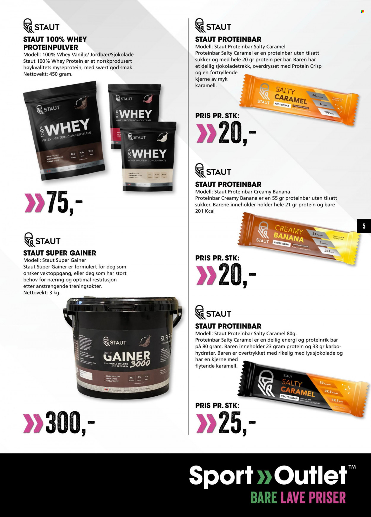 Kundeavis Sport Outlet - Produkter fra tilbudsaviser - protein, Proteinbar, sjokolade, sukker, lys. Side 5.