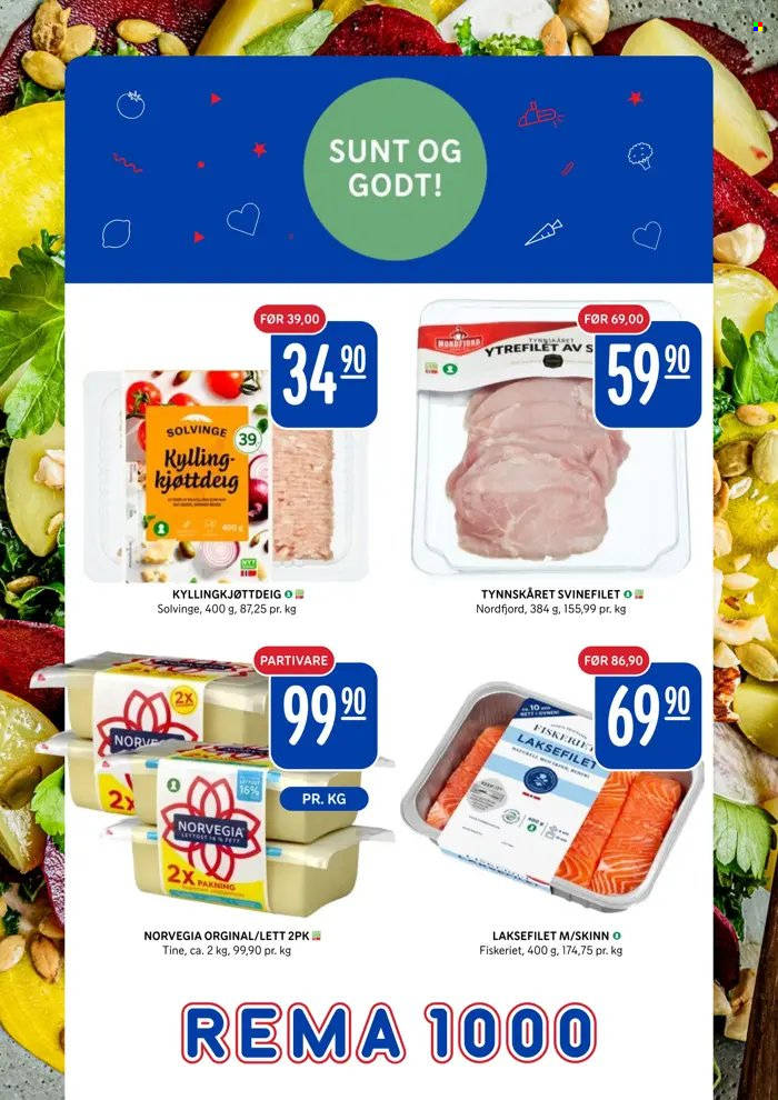 Kundeavis Rema 1000 - 16.1.2023 - 29.1.2023 - Produkter fra tilbudsaviser - ytrefilet, kjøttdeig, kyllingkjøttdeig, svin ytrefilet, laksefilet, Norvegia. Side 1.