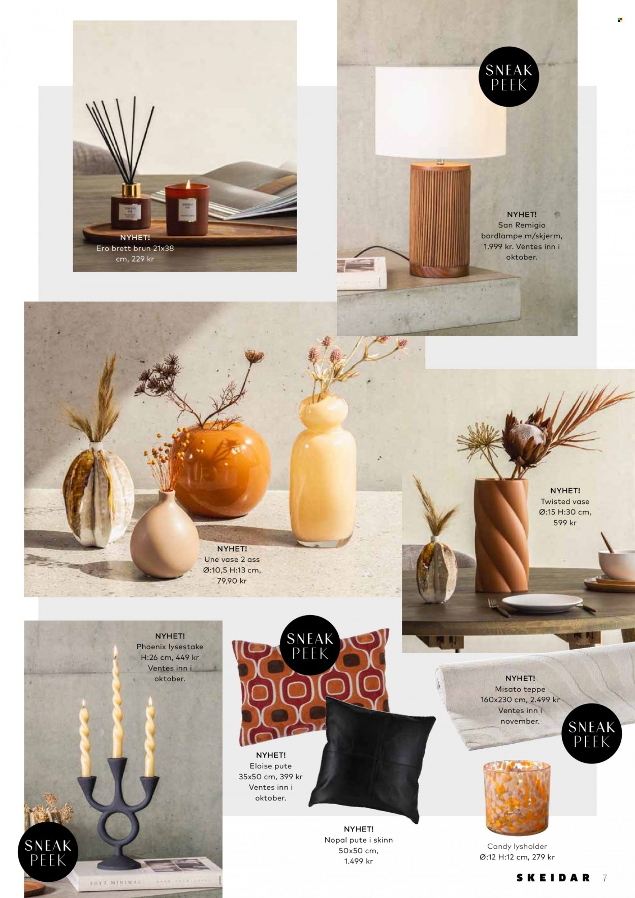 thumbnail - Kundeavis Skeidar - Produkter fra tilbudsaviser - brett, pute, vase, lysholder, bordlampe, teppe. Side 7.