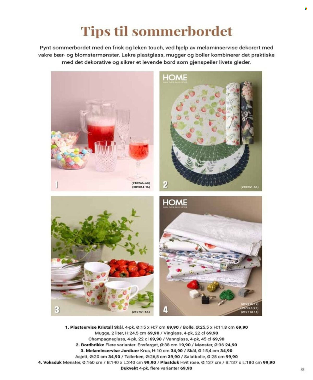 thumbnail - Kundeavis Europris - Produkter fra tilbudsaviser - jordbær, tallerken, skål, kopp, bordduk, bord. Side 32.