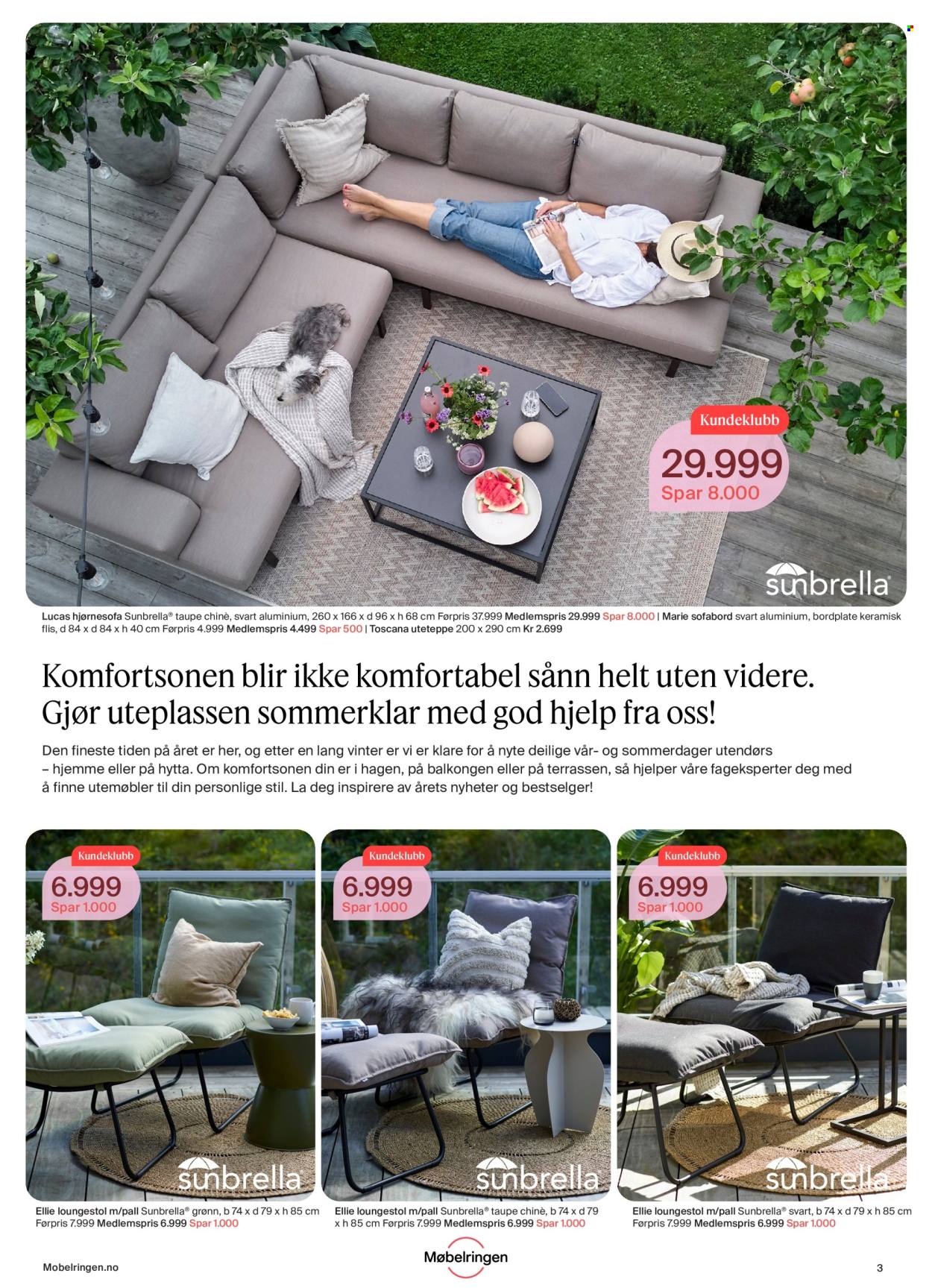 thumbnail - Kundeavis Møbelringen - Produkter fra tilbudsaviser - bord, hjørnesofa, sofa, salongbord, hagemøbler, loungestol. Side 3.