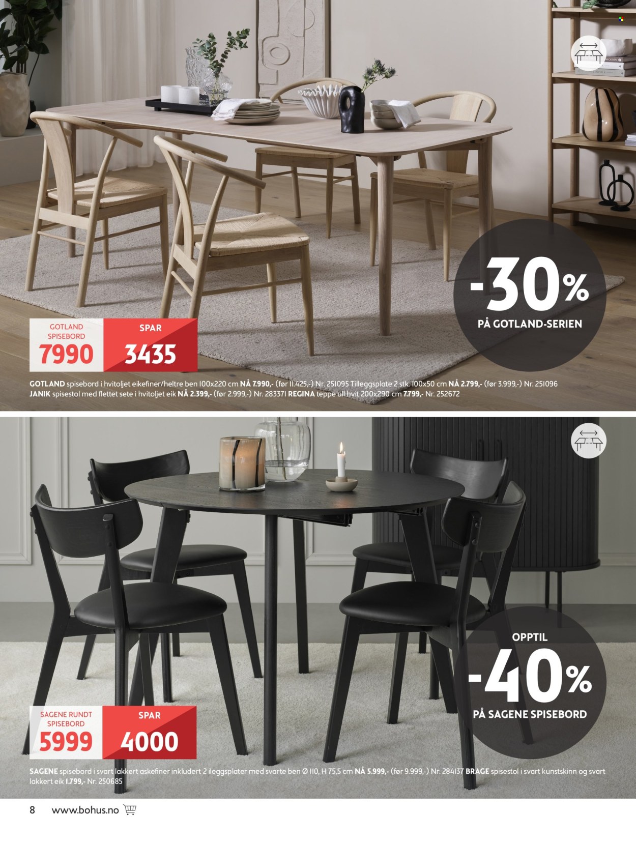 thumbnail - Kundeavis Bohus - 2.4.2024 - 5.5.2024 - Produkter fra tilbudsaviser - bord, spisebord, stol, spisestol, teppe. Side 8.