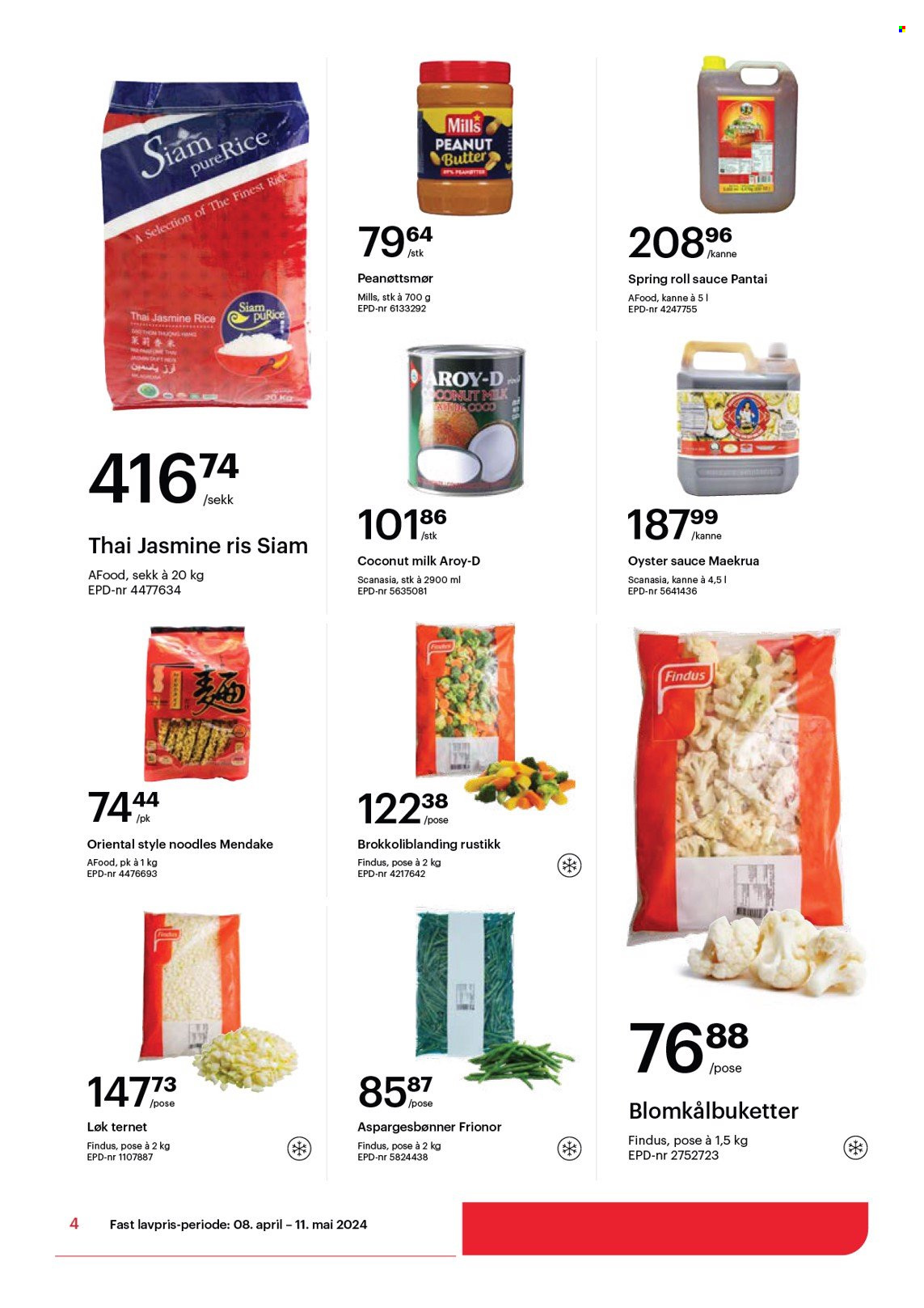 thumbnail - Kundeavis Storcash - 8.4.2024 - 11.5.2024 - Produkter fra tilbudsaviser - aspargesbønner, løk, Findus, frosne grønnsaker, ris, peanøttsmør. Side 4.