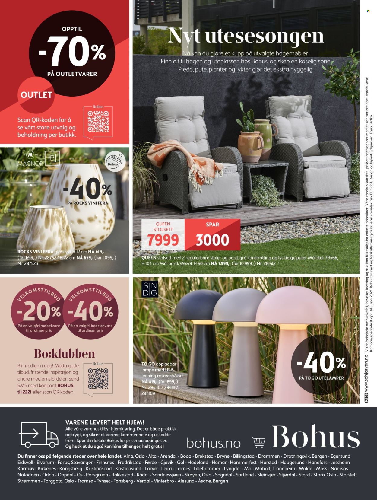 thumbnail - Kundeavis Bohus - 8.4.2024 - 5.5.2024 - Produkter fra tilbudsaviser - lys, kan, pledd, pute, bord, stol, hagemøbler, lampe. Side 16.