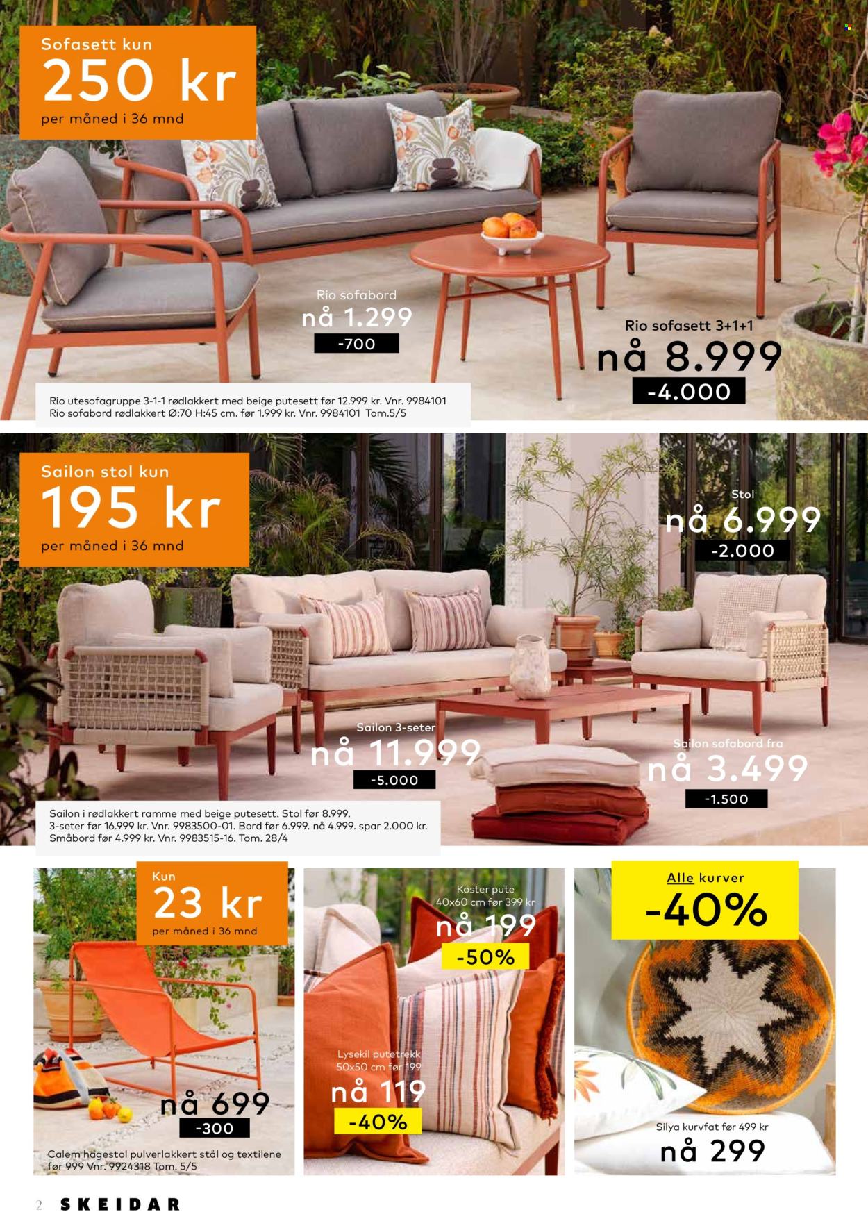 thumbnail - Kundeavis Skeidar - 21.4.2024 - 20.5.2024 - Produkter fra tilbudsaviser - kurv, putetrekk, bord, stol, sofagruppe, salongbord, ramme. Side 2.