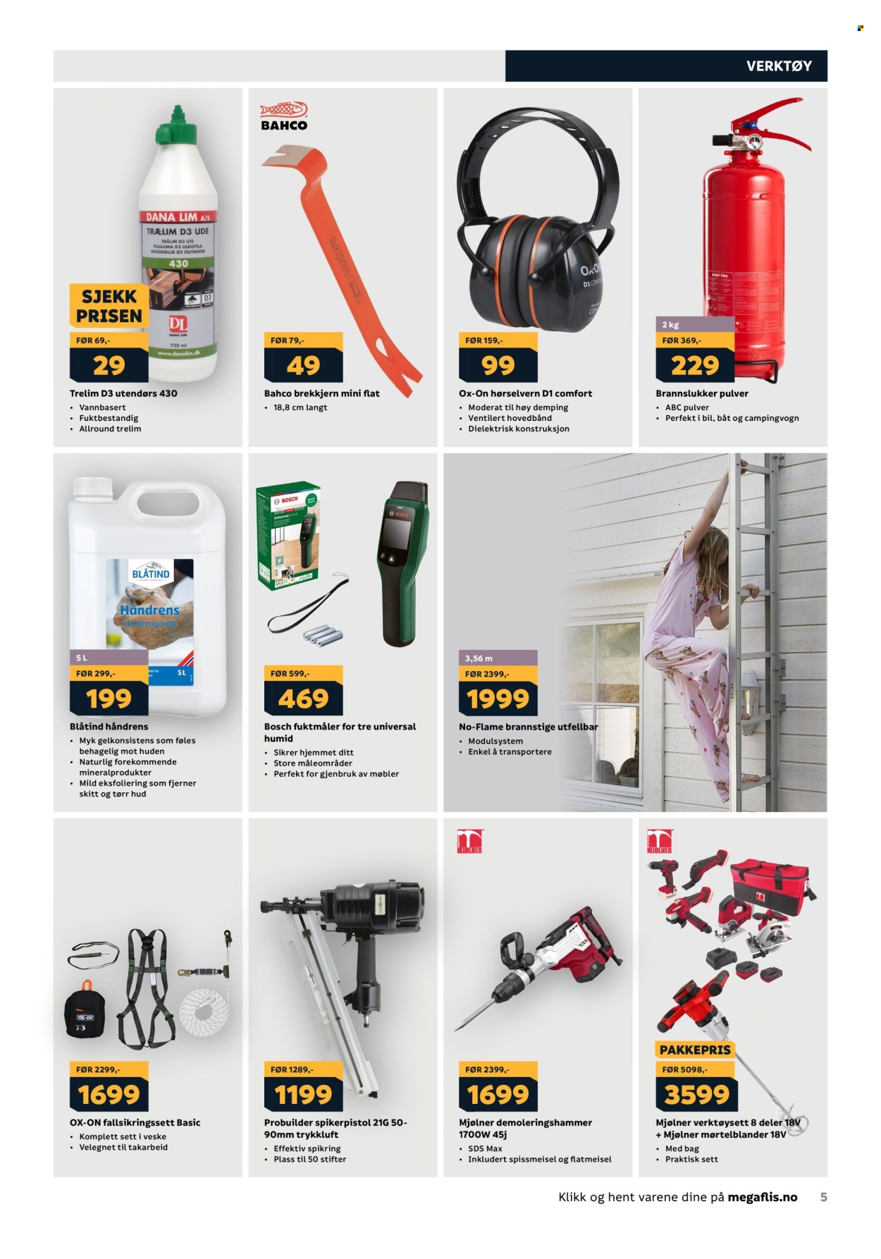 thumbnail - Kundeavis MegaFlis - 22.4.2024 - 18.5.2024 - Produkter fra tilbudsaviser - Bosch, brannstige, verktøy, brannslukker. Side 5.