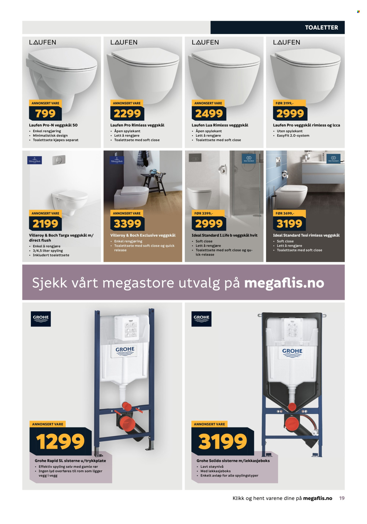 thumbnail - Kundeavis MegaFlis - 22.4.2024 - 18.5.2024 - Produkter fra tilbudsaviser - Grohe, Laufen, toalettsete. Side 19.
