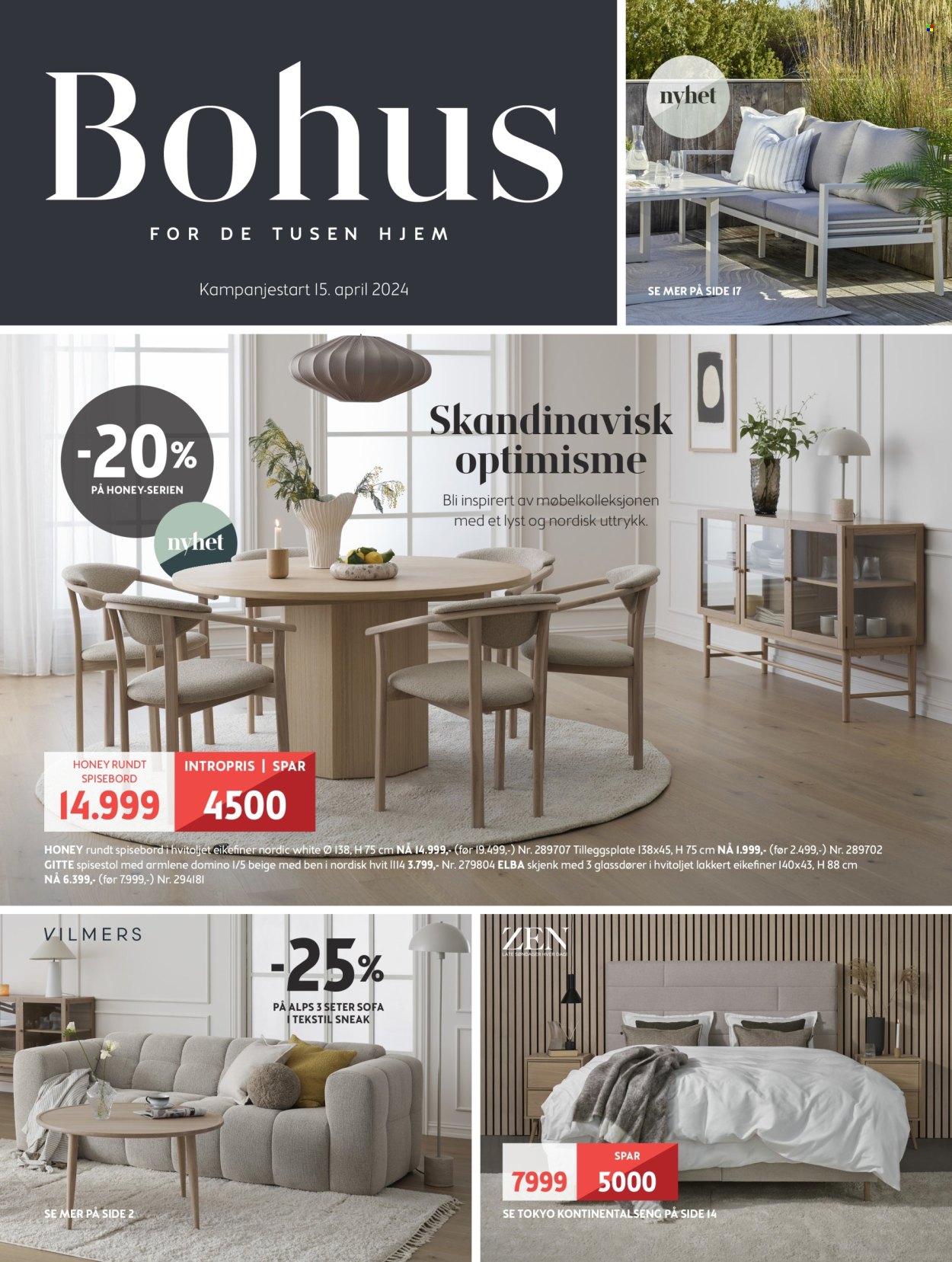 thumbnail - Kundeavis Bohus - 15.4.2024 - 5.5.2024 - Produkter fra tilbudsaviser - skjenk, bord, spisebord, stol, spisestol, sofa, seng, kontinentalseng. Side 1.