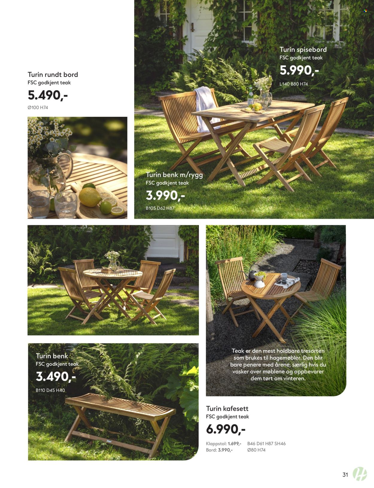 thumbnail - Kundeavis Hageland - Produkter fra tilbudsaviser - hagemøbler, bord, spisebord, rundt bord, stol, benk. Side 31.