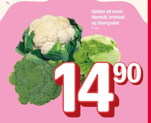 Gjelder all norsk blomkål, brokkoli og isbergsalat