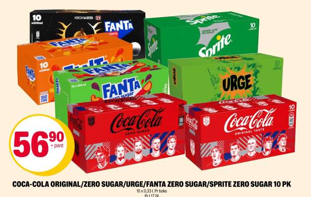 COCA-COLA ORIGINAL/ZERO SUGAR/URGE/FANTA ZERO SUGAR/SPRITE ZERO SUGAR 10 PK