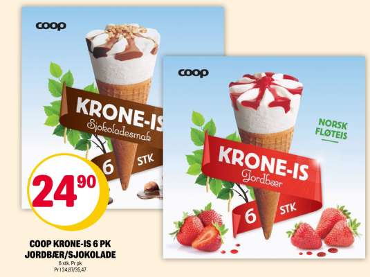 COOP KRONE-IS 6 PK JORDBÆR/SJOKOLADE