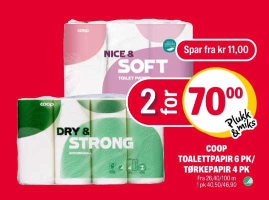COOP TOALETTPAPIR 6 PK/ TØRKEPAPIR 4 PK