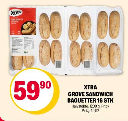 XTRA GROVE SANDWICH BAGUETTER 16 STK