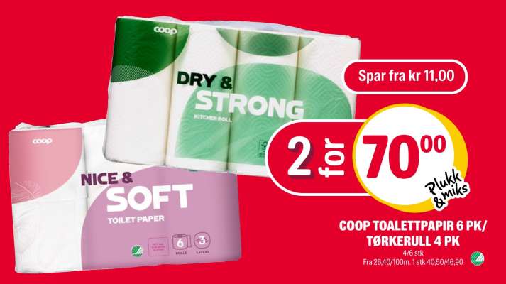 COOP TOALETTPAPIR 6 PK/ TØRKERULL 4 PK