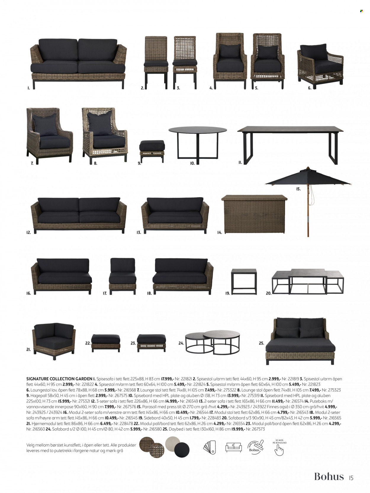 Kundeavis Bohus - Produkter fra tilbudsaviser - bord, loungestol, putetrekk, stol, spisebord, spisestol, sofa, parasoll. Side 15.