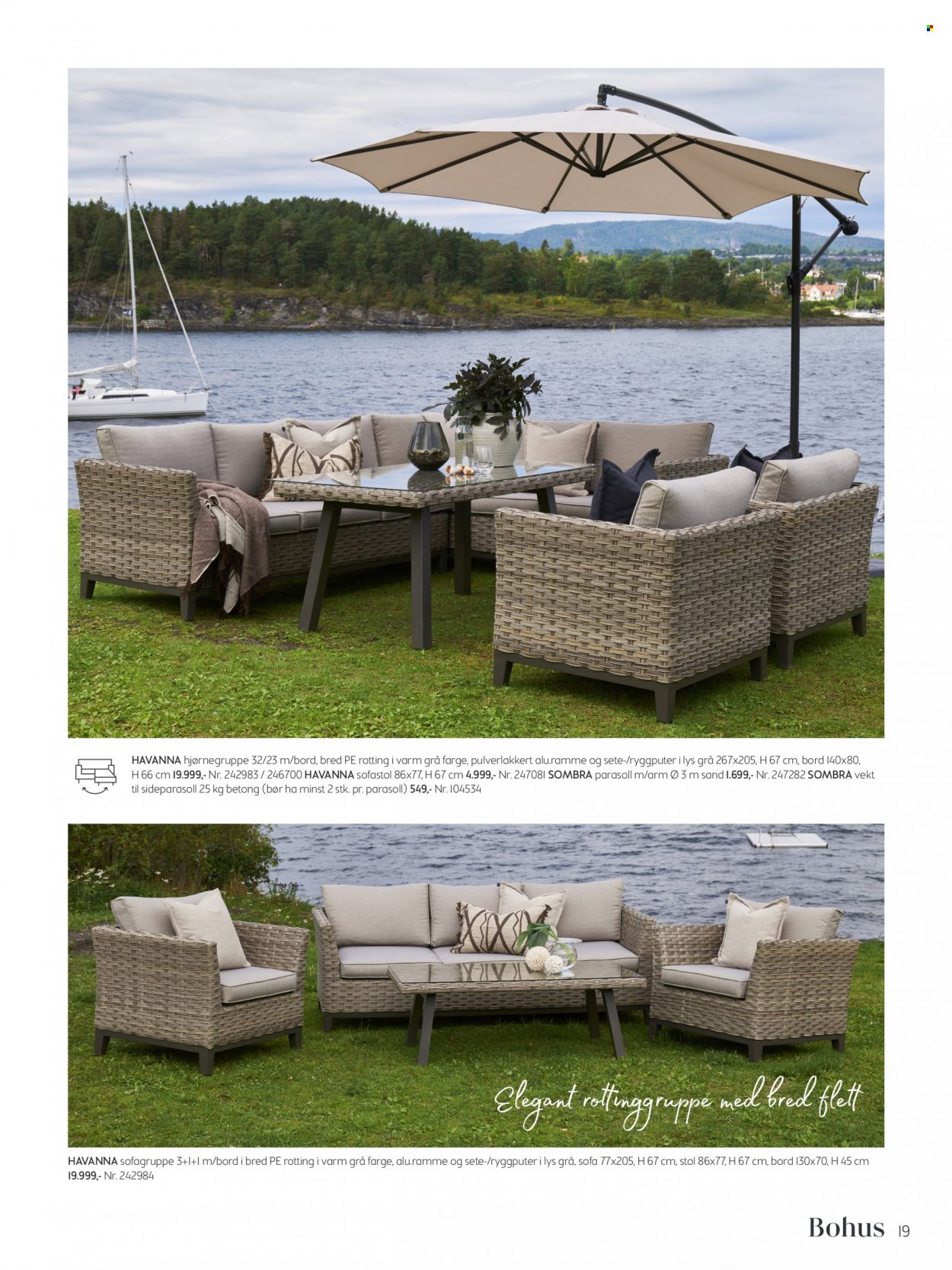 Kundeavis Bohus - Produkter fra tilbudsaviser - bord, stol, sofa, lys, parasoll. Side 19.