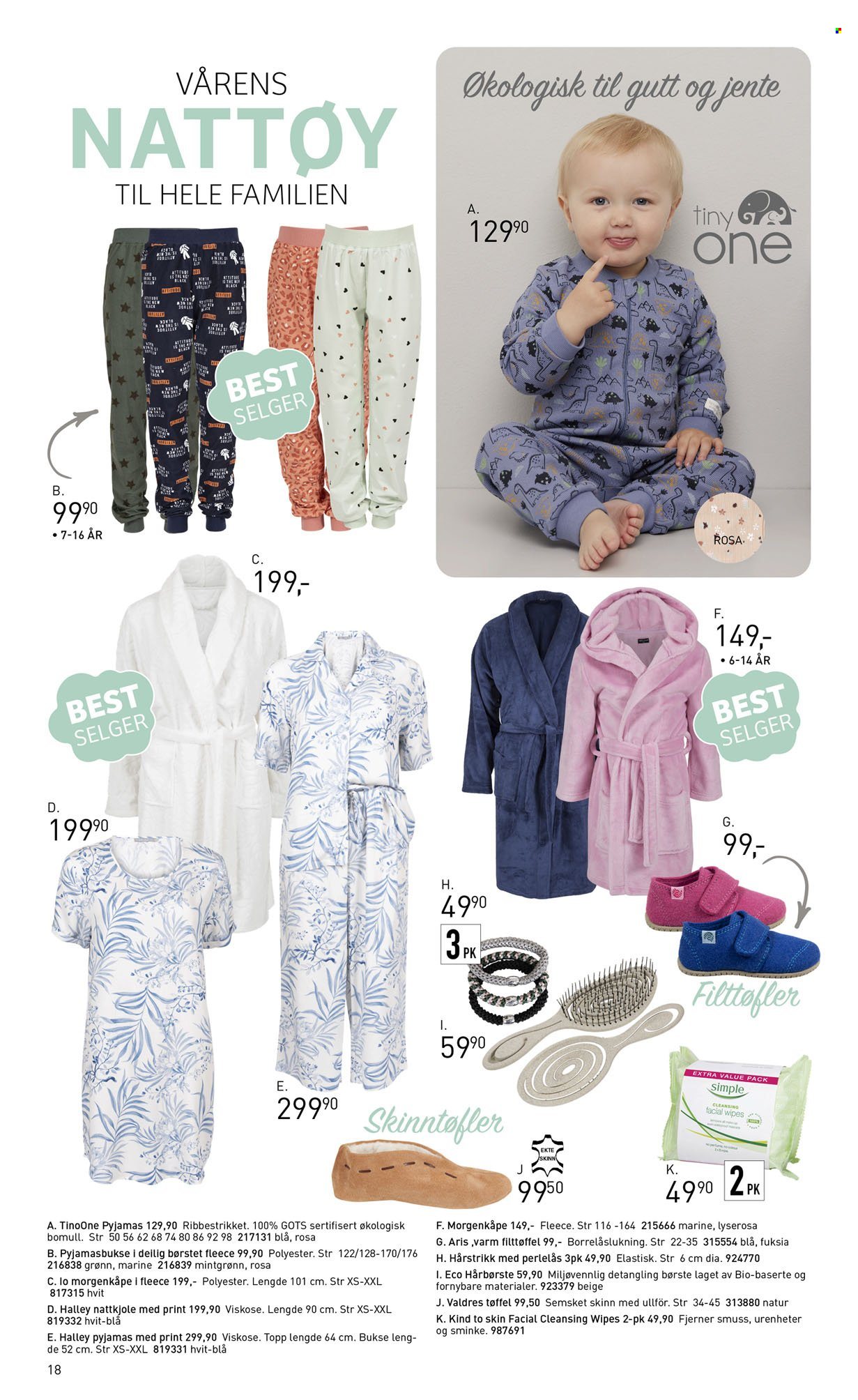 Kundeavis Sparkjøp - Produkter fra tilbudsaviser - bukse, morgenkåpe, nattkjole, pyjamas, tiny, cleansing wipes. Side 18.