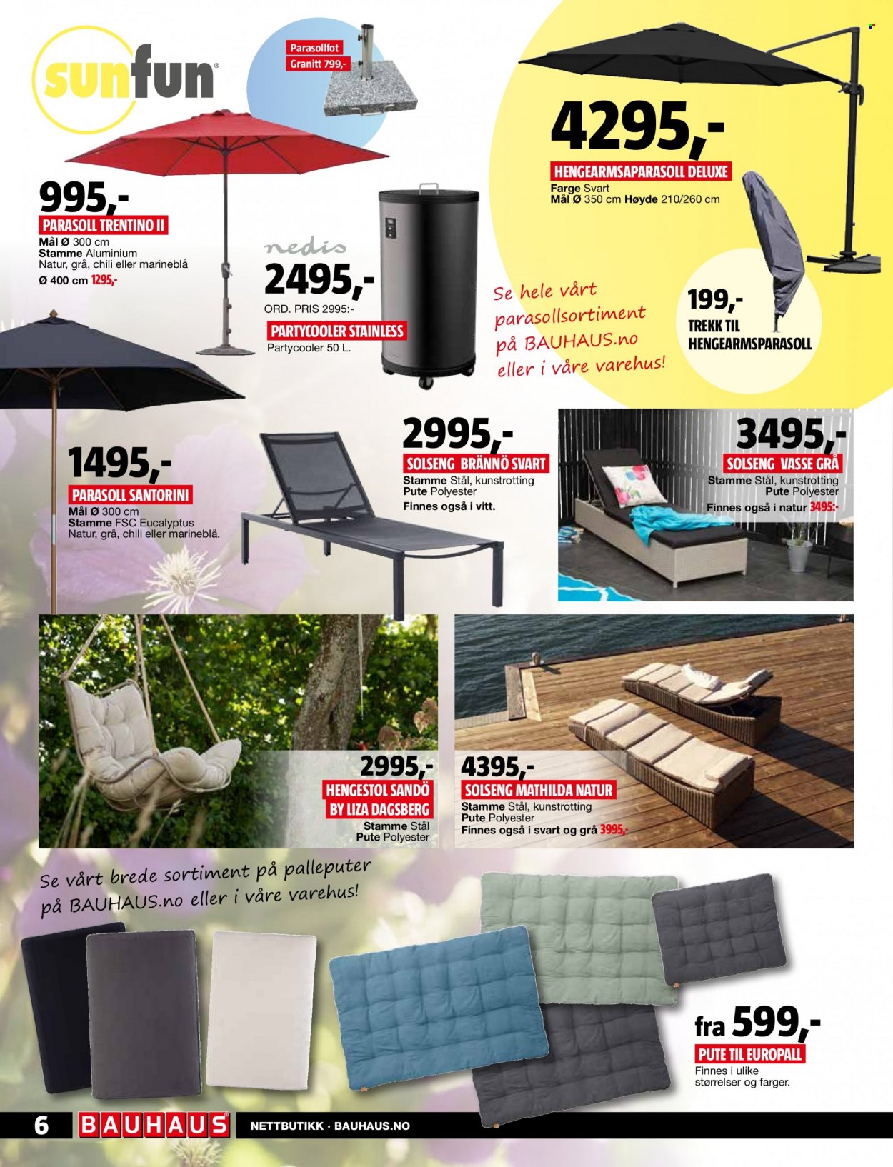 Kundeavis Bauhaus - 25.04.2022 - 22.05.2022 - Produkter fra tilbudsaviser - pute, solseng, parasoll. Side 6.