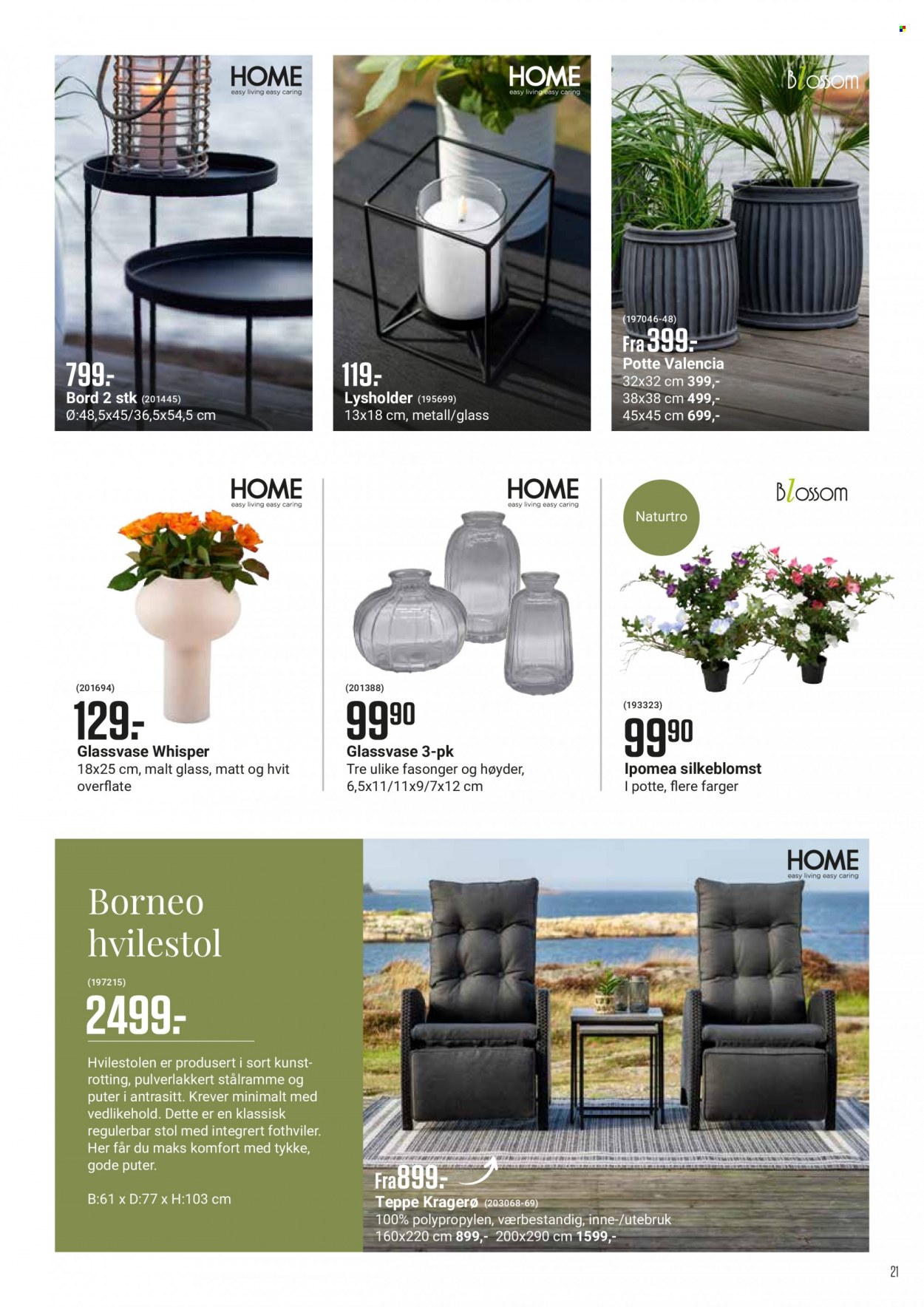 Kundeavis Europris - Produkter fra tilbudsaviser - blossom, bord, hvilestol, puter, teppe, stol. Side 21.