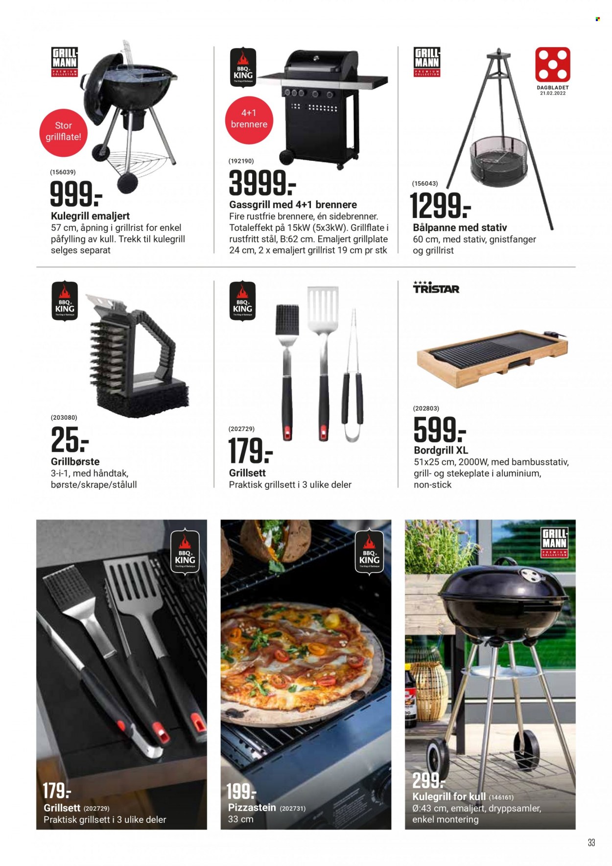 Kundeavis Europris - Produkter fra tilbudsaviser - grill, stick, stativ, bålpanne. Side 33.
