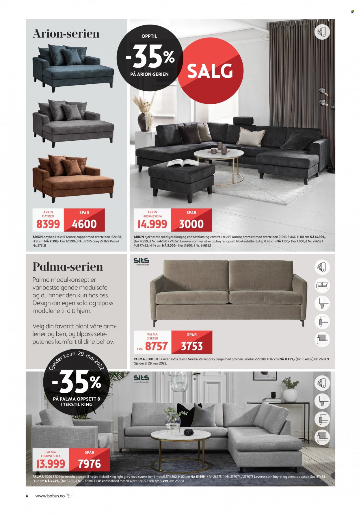 Kundeavis Bohus - 02.05.2022 - 12.06.2022 - Produkter fra tilbudsaviser - hjørnesofa, malibu, modulsofa, stol, sofa. Side 4.